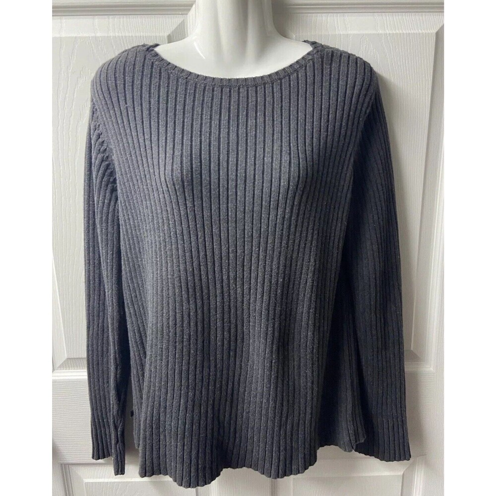Lauren Ralph Lauren Long Sleeved Boat Neck Sweater Womens Size Large Grey Ribbed